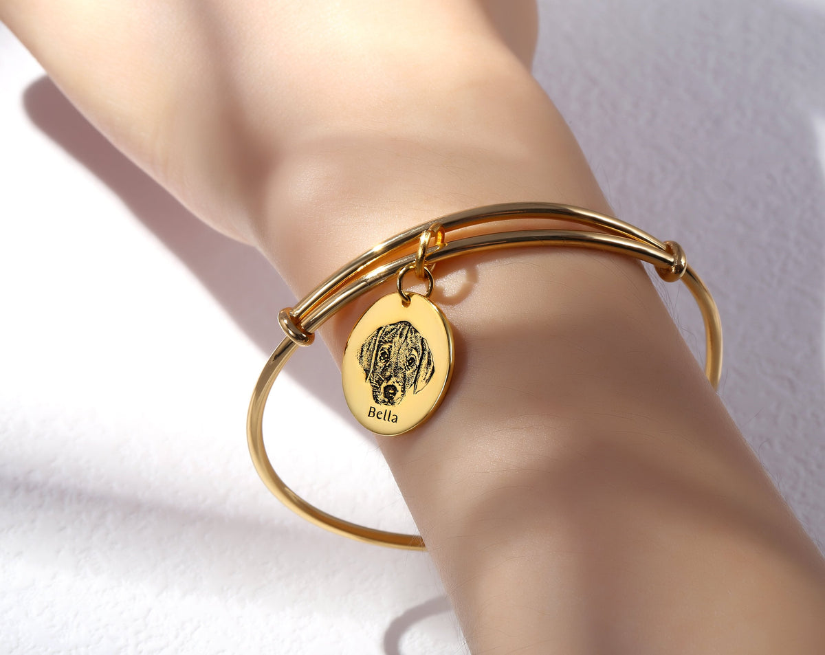Personalized Pet Portrait Bracelet, Custom Memorial Jewelry, Gold Plated Silver Rose Gold