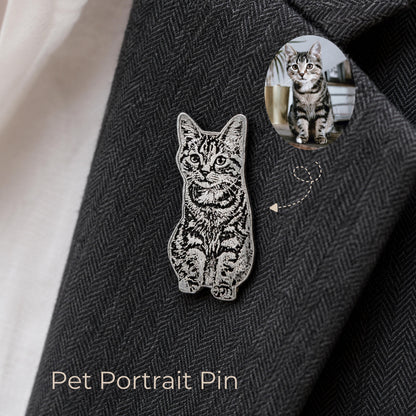 Custom Engraved Pet Portrait Pin, Personalized Dog or Cat Brooch (Copper Base)