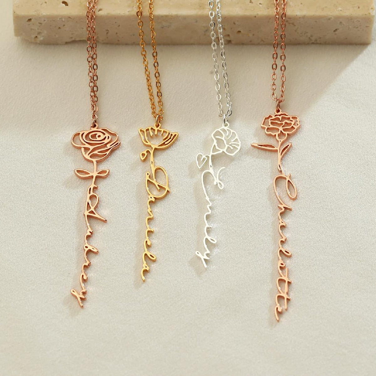 Custom Birth Flower Necklace with Name, Dainty Personalized Minimalist Jewelry, Personalized Gold Name Jewelry, Mother Day Gift