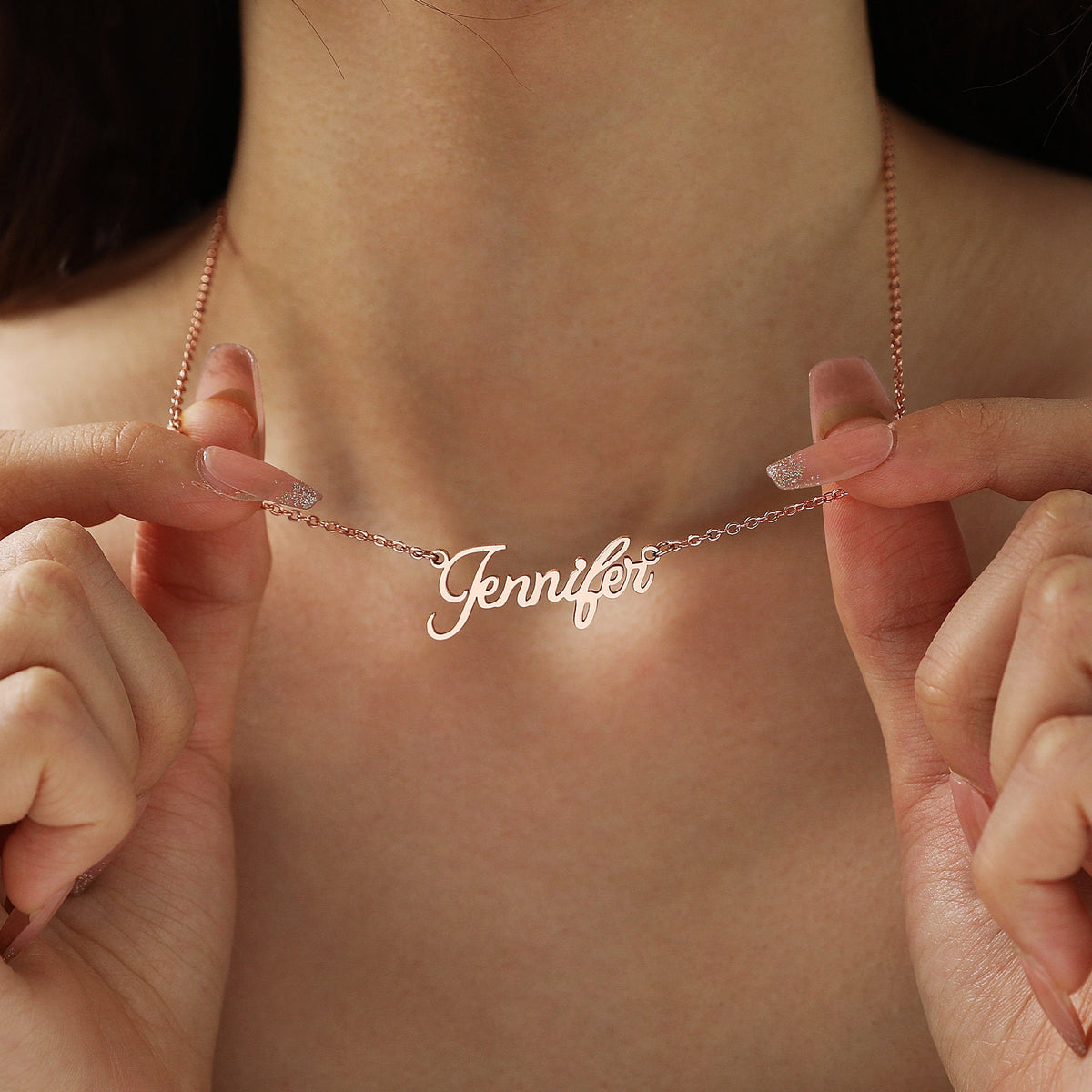 Personalized Name Necklace, Custom Minimalist Jewelry, Gold Plated Silver Rose Necklace, Gift For Mom
