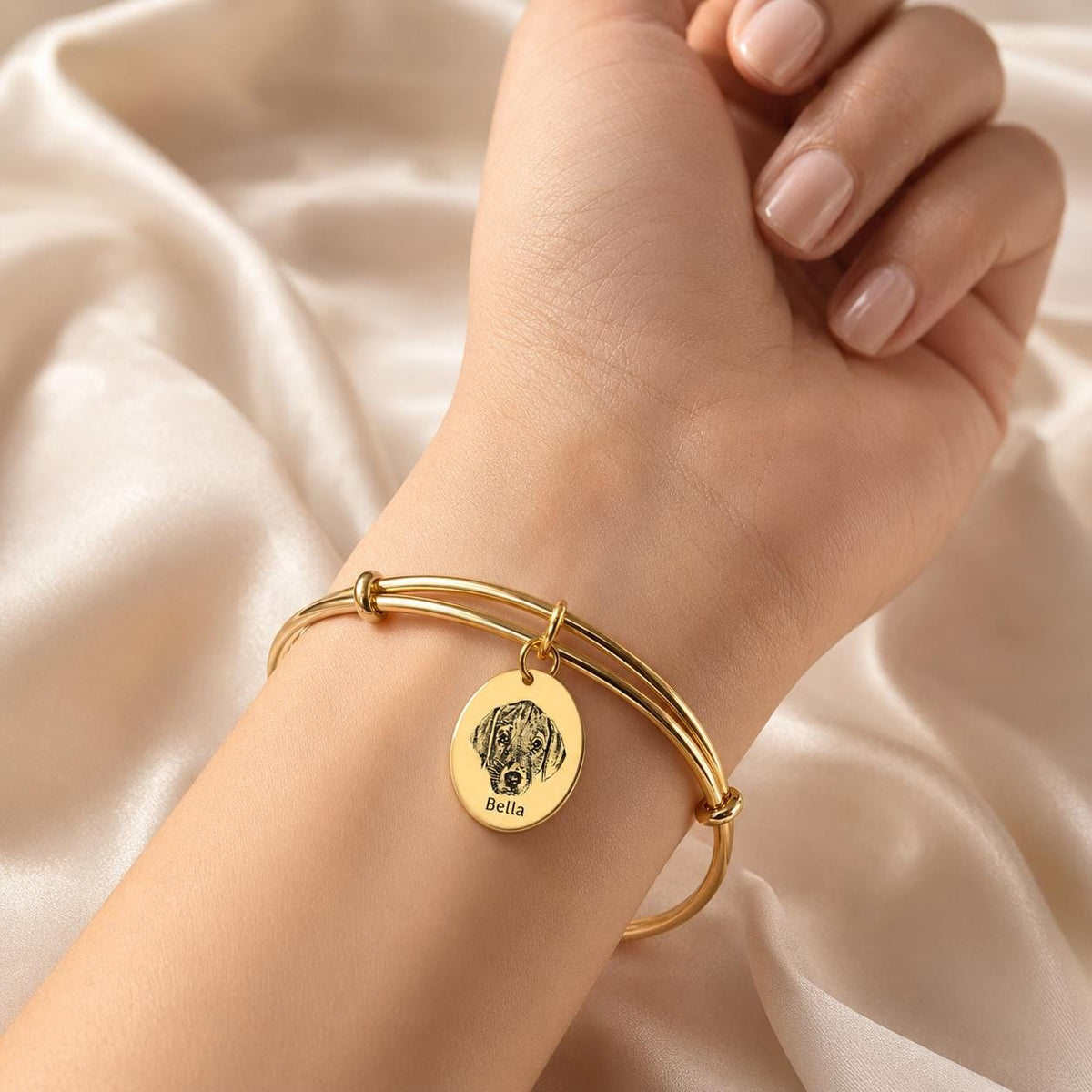Personalized Pet Portrait Bracelet, Custom Memorial Jewelry, Gold Plated Silver Rose Gold