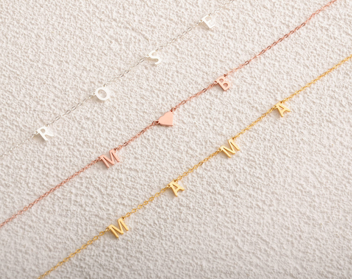 Personalised Sideways Initial Necklace, Tiny Letter Choker, Gold Plated Heart Charm