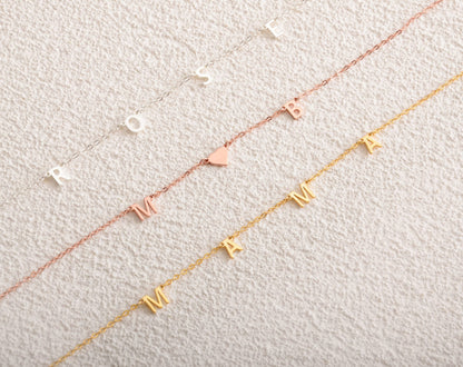 Personalised Sideways Initial Necklace, Tiny Letter Choker, Gold Plated Heart Charm