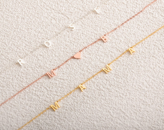 Personalised Sideways Initial Necklace, Tiny Letter Choker, Gold Plated Heart Charm