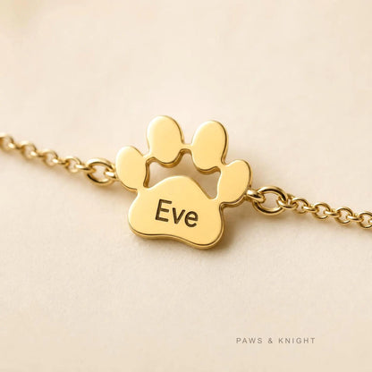 Personalized Pet Name Paw Bracelet, Custom Engraved Dog Cat Jewelry