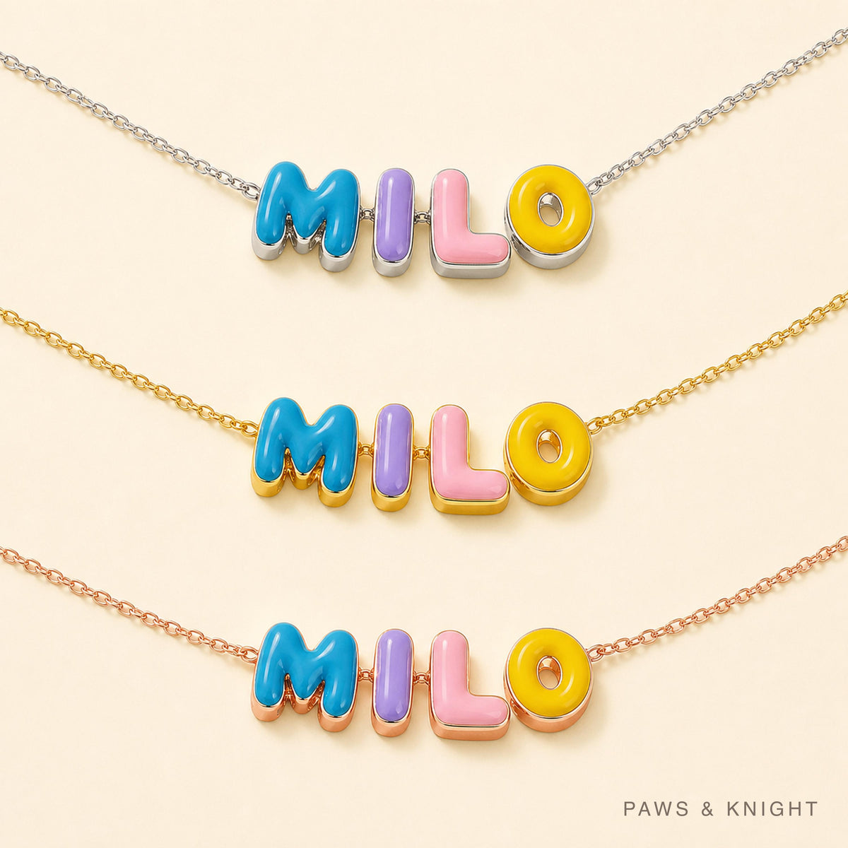 Custom Enamel Bubble Letter Necklace, Personalized Name Jewelry, Colorful Initials (Gold/Silver/Rose Gold)