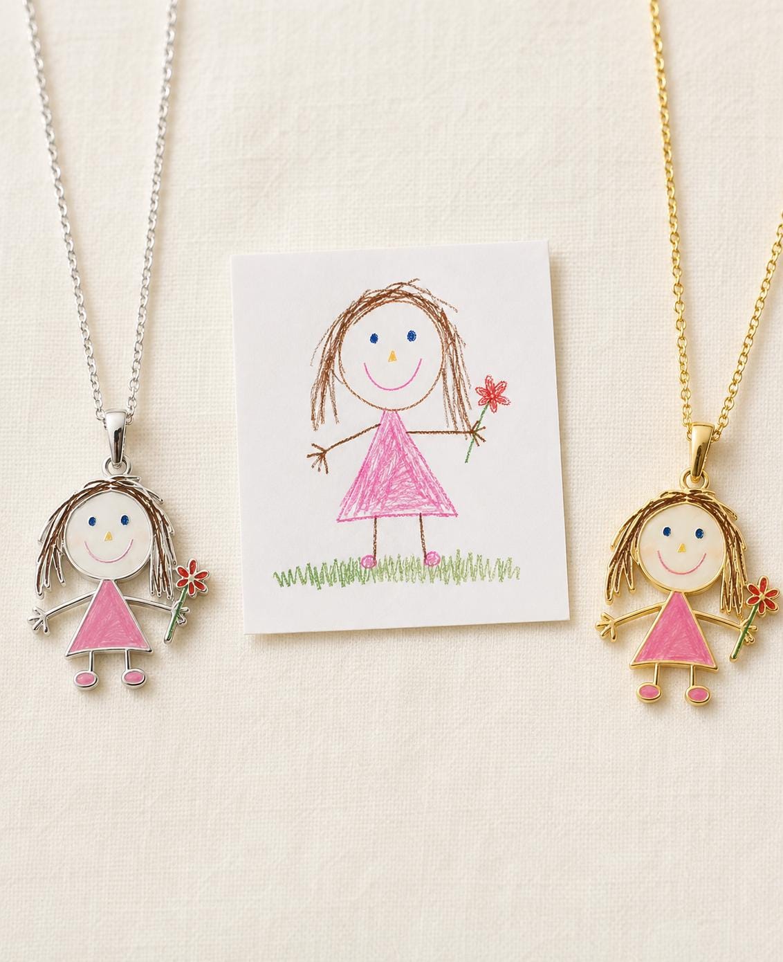 Custom Kids Drawing Necklace, Sterling Silver Enamel Pendant, Personalized Keepsake Jewelry