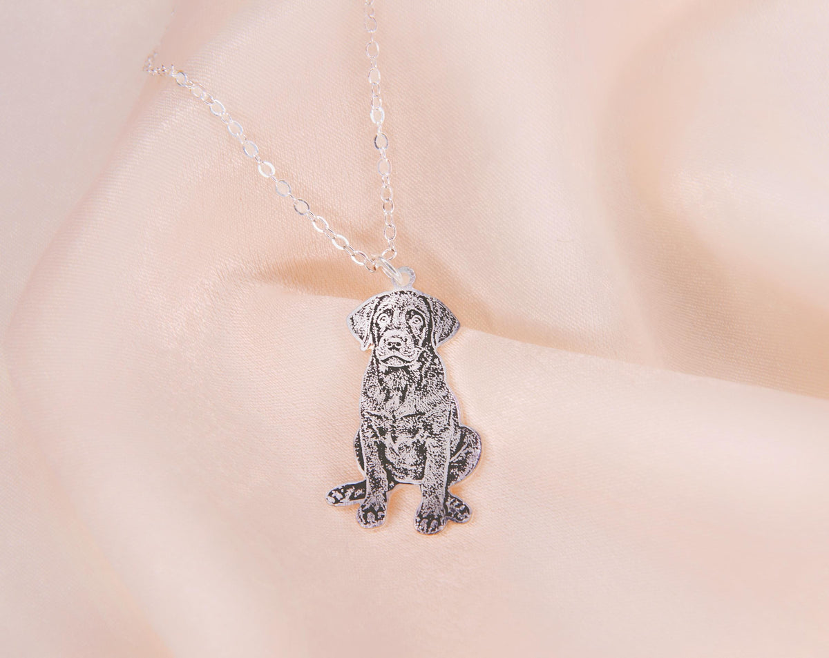 Custom Pet Portrait Necklace, Personalized Dog Memorial Jewelry, Engraved Pendant Necklace