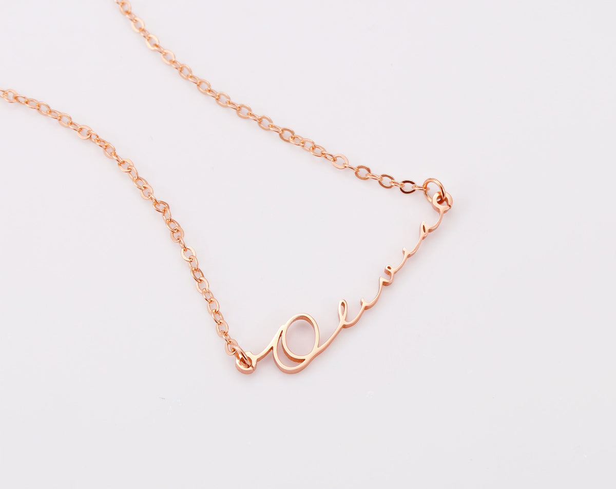 Personalized Name Necklace, Custom Minimalist Jewelry, Gold Plated Silver Rose Necklace, Gift For Mom